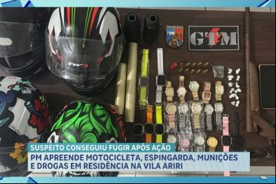 PM apreende motocicleta, arma de fogo e drogas em ação na Vila Ariri